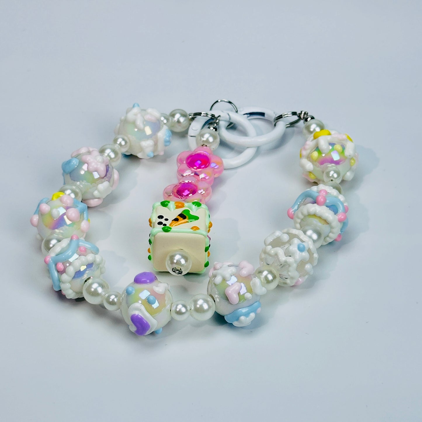 Hand-painted, crystal textured bead phone chain