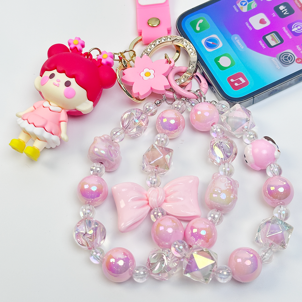 Hand-painted, crystal textured bead phone chain