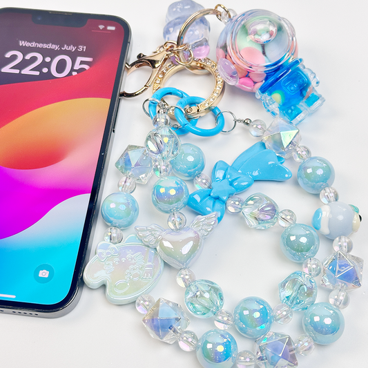 Hand-painted, crystal textured bead phone chain